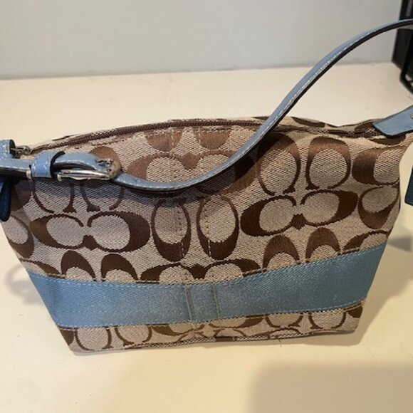 AUTHENTIC COACH Y2K SIGNATURE BROWN CANVAS MINI DEMI BAGUETTE SHOULDER BAG Blue - Picture 2 of 6